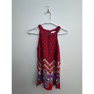 KENAR RED & PURPLE MULTICOLOR BOHO SLEEVELESS HALTER TUNIC ТОР